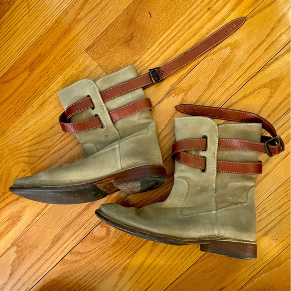 Frye Shoes - Frye Suede Boots with Leather Strap - Size 7.5